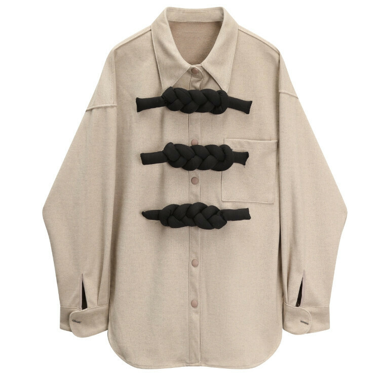 Hot selling twisted braided buttoned long-sleeved loose shirt (picture color) (S-L size) (contact customer service after placing the order to confirm the delivery size)