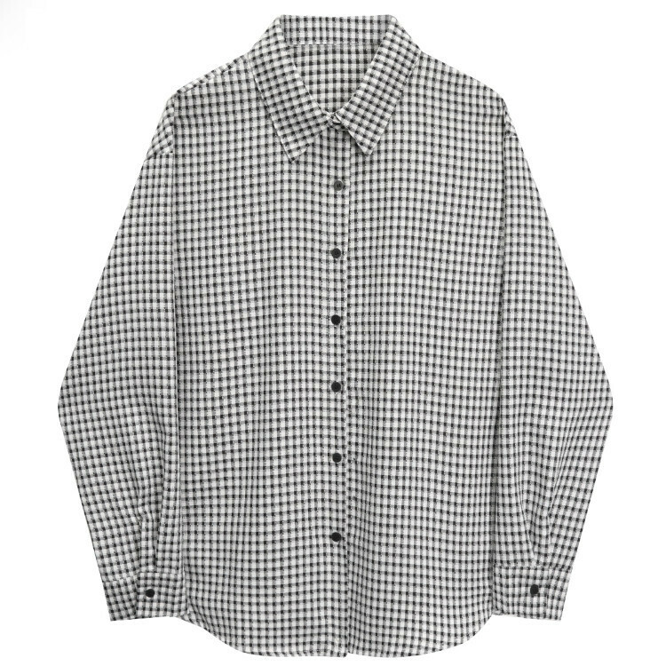 Hot selling long-sleeved plaid shirt (black and white plaid) (size S-L) (contact customer service after placing the order to confirm the delivery size)