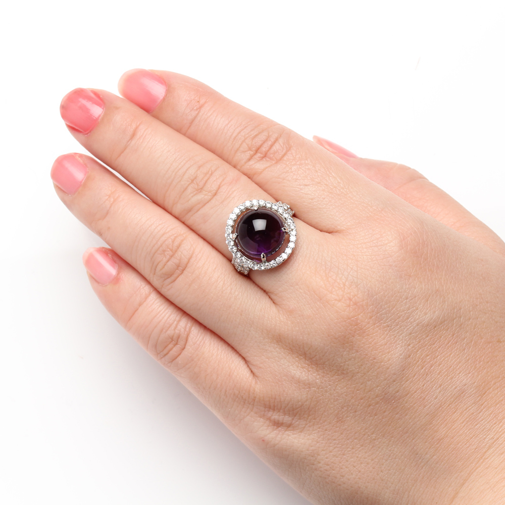 【雅紅珠寶】天然紫水晶戒指-12*12mm-活圍設計-925銀飾-R0433
