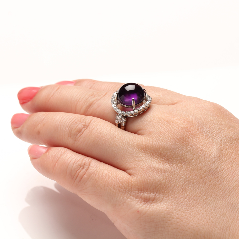 【雅紅珠寶】天然紫水晶戒指-12*12mm-活圍設計-925銀飾-R0433