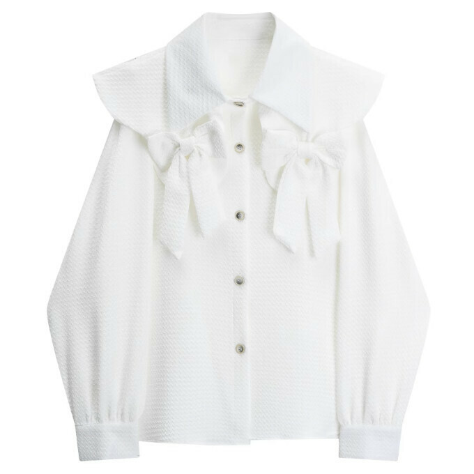 Hot Selling Waffle Long Sleeve Bow Shirt (White) (S/M Size) (Contact customer service after placing order to confirm delivery size)