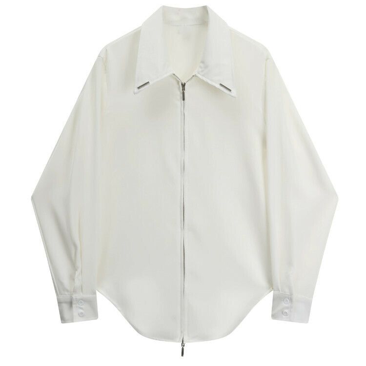 Hot selling long-sleeved zipper shirt (white) (S-XL size) (contact customer service after placing order to confirm delivery size)