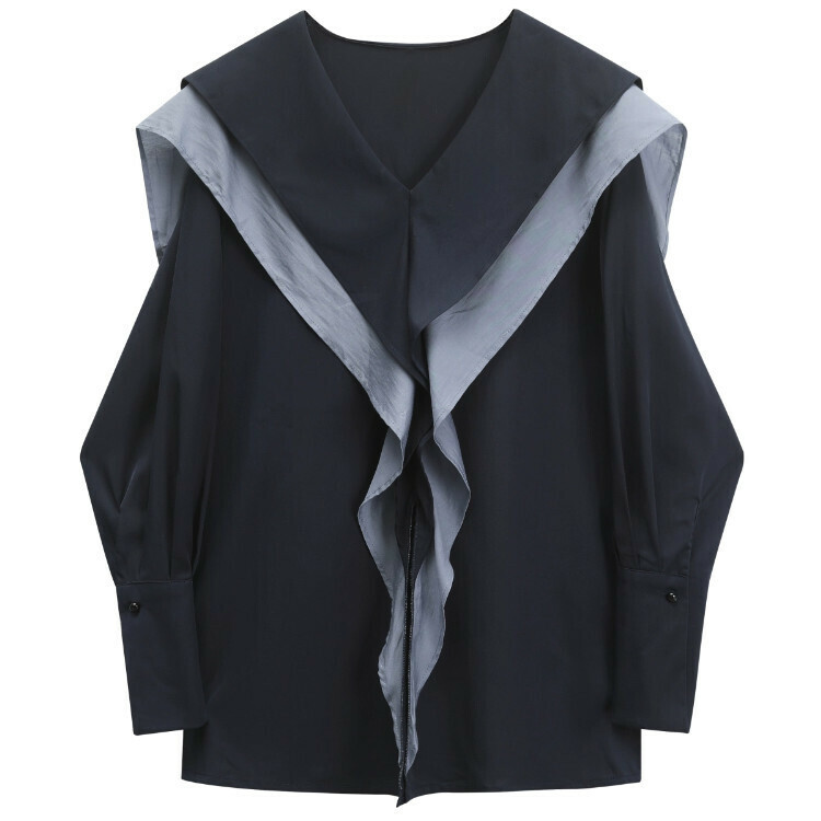 Hot selling navy collar shirt (blue) (size S-L) (contact customer service after placing order to confirm delivery size)