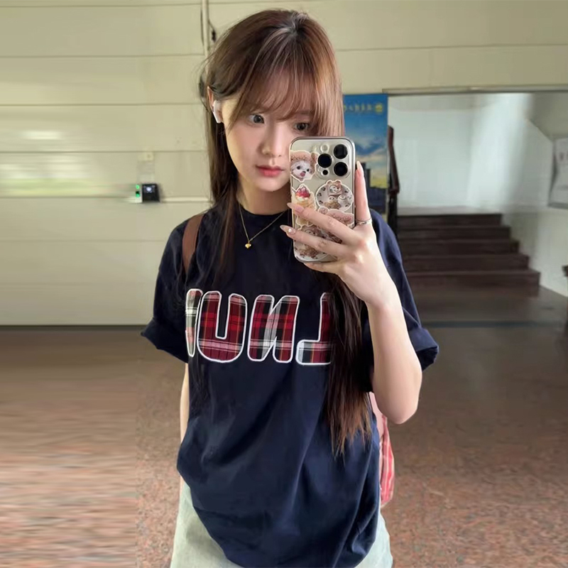 Hot selling printed short-sleeved T-shirt (navy blue S-XXL) (please contact customer service to confirm the delivery size after placing the order)