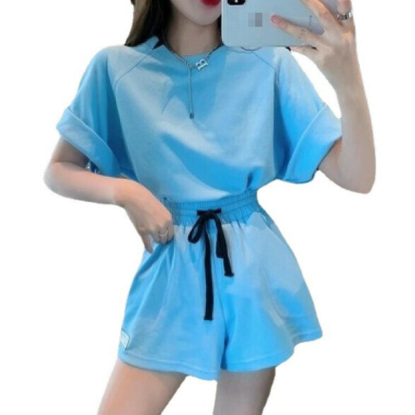 Casual T-Shirt Shorts Set [Blue] (Size: S-2XL) (Contact customer service to confirm the shipping size after placing an order)