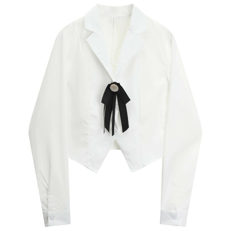 Hot selling small lapel short long-sleeved shirt (white) (S-L size) (contact customer service after placing the order to confirm the delivery size)