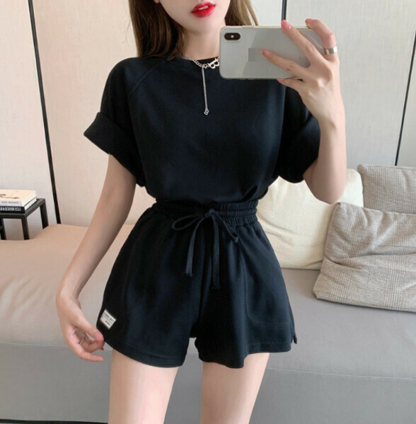 Casual T-Tight Pants Set [Black] (Size: S-2XL) (Contact customer service to confirm the shipping size after placing an order)