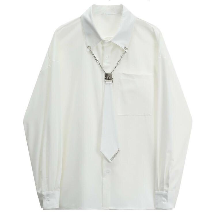 Hot selling white tie long-sleeved shirt (white) (S-2XL size) (contact customer service after placing the order to confirm the delivery size)