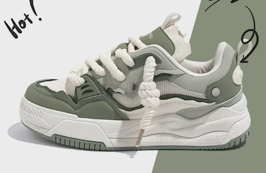 Thick-soled Versatile Bread Shoes Men's Sneakers (Beige Green) (Size: 39-44) (Contact customer service to confirm the shipping size after placing an order)