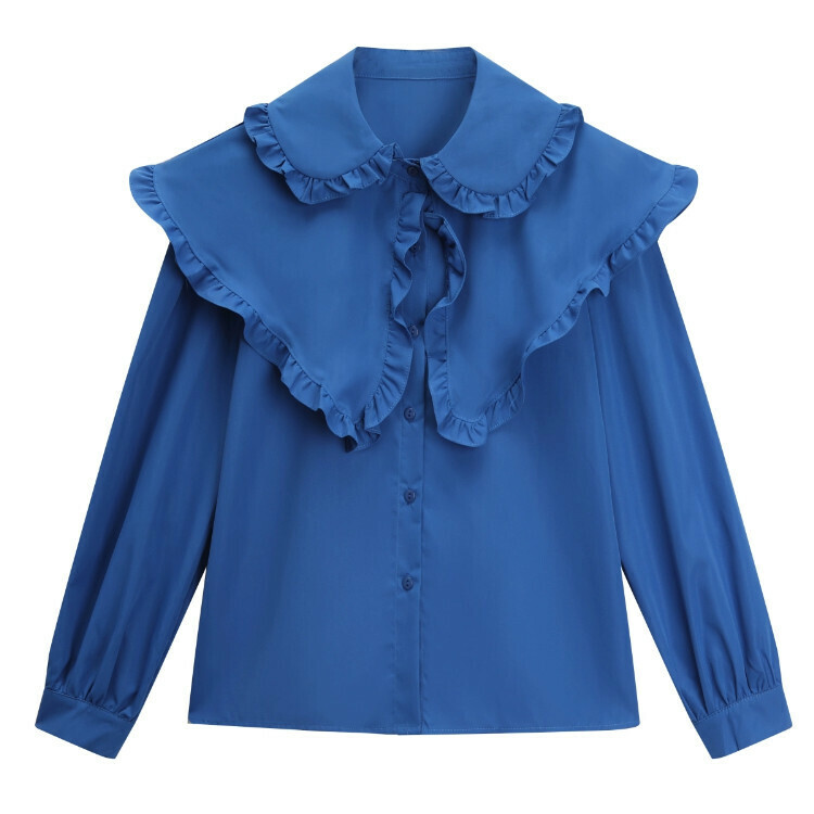 Hot selling oversized doll collar long-sleeved shirt (blue) (size S-L) (contact customer service after placing the order to confirm the delivery size)
