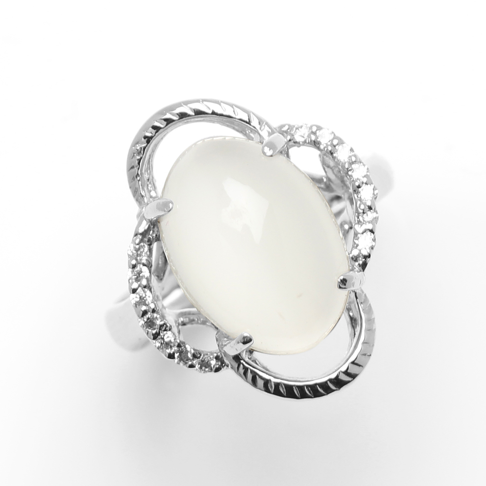 【雅紅珠寶】天然貓眼月光石戒指-10*14mm-活圍設計-925銀飾-R0438