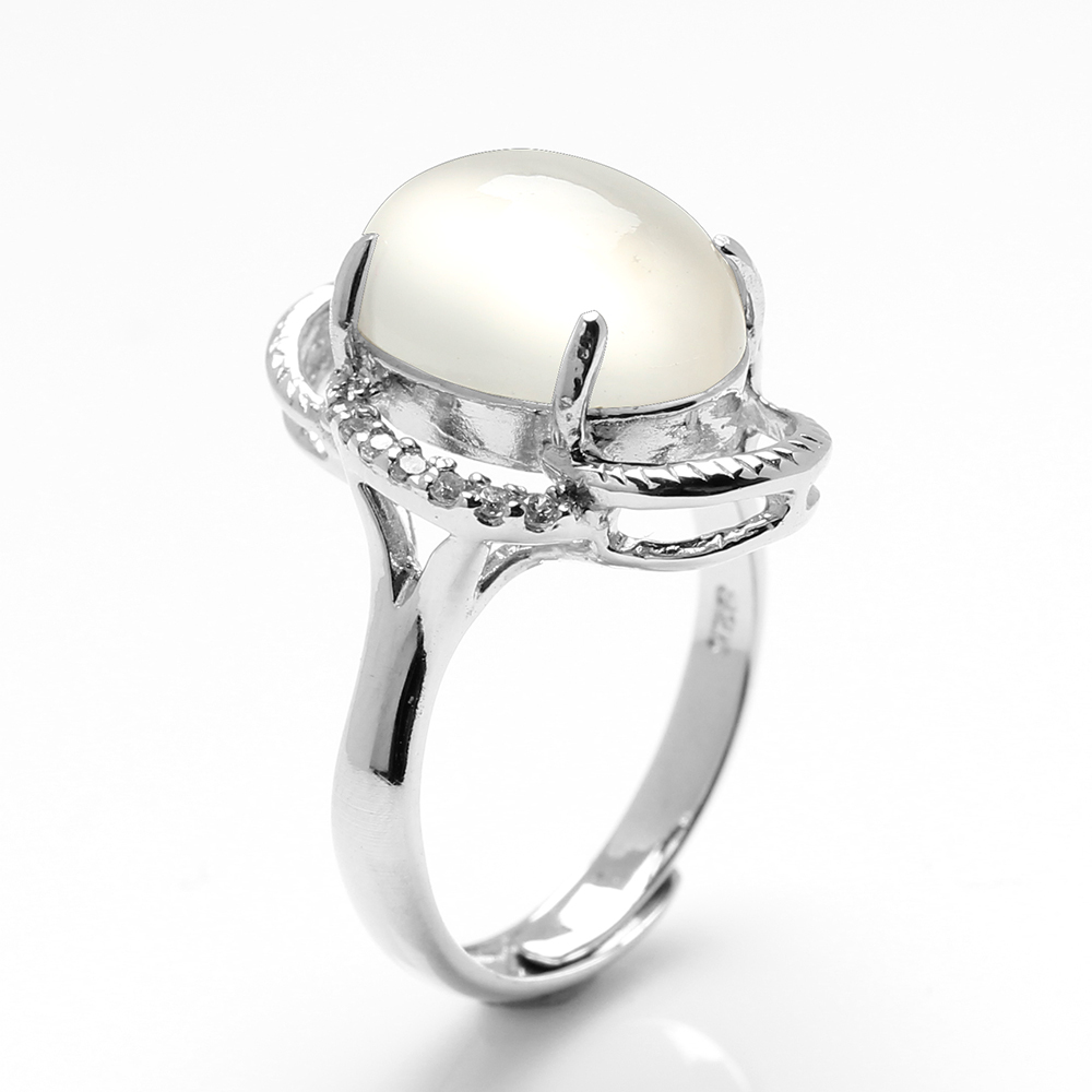 【雅紅珠寶】天然貓眼月光石戒指-10*14mm-活圍設計-925銀飾-R0438