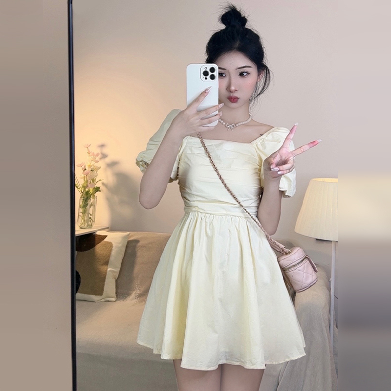 熱賣方領泡泡袖連衣裙（綠色 S碼-XXL碼）（下單後請聯絡客服確認發貨尺碼）