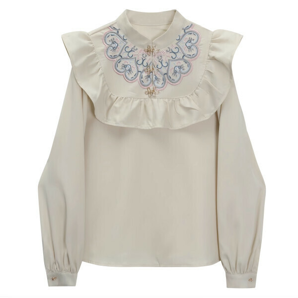 Hot selling doll collar button-up shirt (apricot color) (S-XL size) (contact customer service after placing the order to confirm the delivery size)