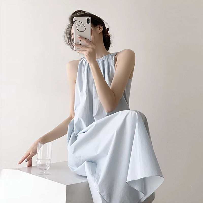 Hot selling sleeveless halterneck dress (sky blue S-XXL) (please contact customer service to confirm the delivery size after placing the order)