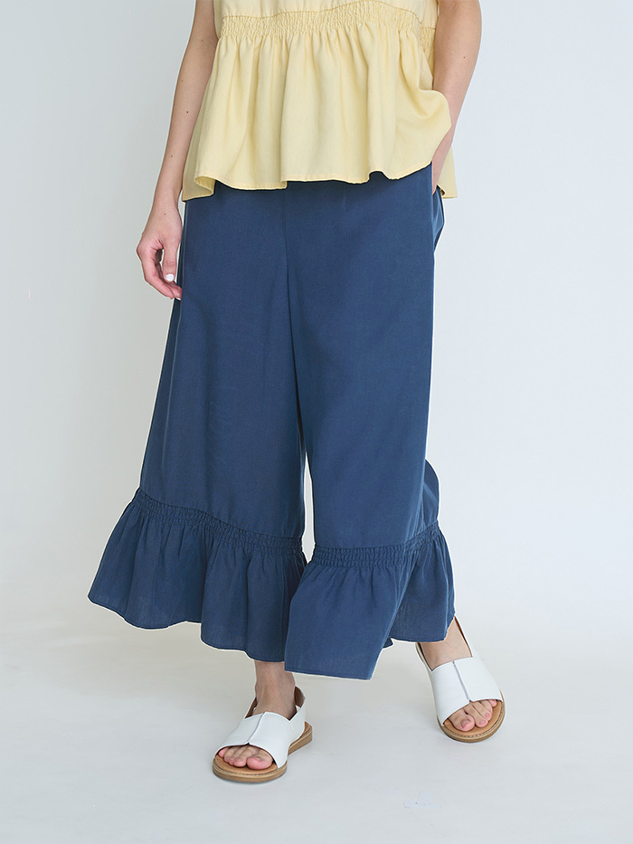 細絲花邊寬褲-板藍根