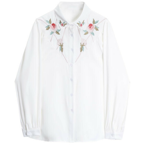 Hot selling embroidered long-sleeved shirt (white) (S/M size) (contact customer service after placing order to confirm delivery size)