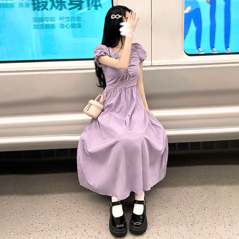 Hot selling puff sleeve dress (haze purple size S-XXL) (please contact customer service to confirm the delivery size after placing the order)