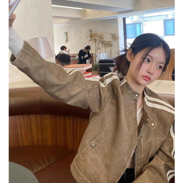 熱賣短款皮衣外套【米卡色】尺碼【S碼—XL碼】【下單後請聯絡客服確認發貨尺碼】