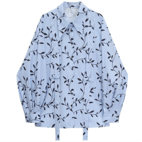 Hot selling floral striped loose shirt (blue) (S-L size) (contact customer service after placing the order to confirm the delivery size)