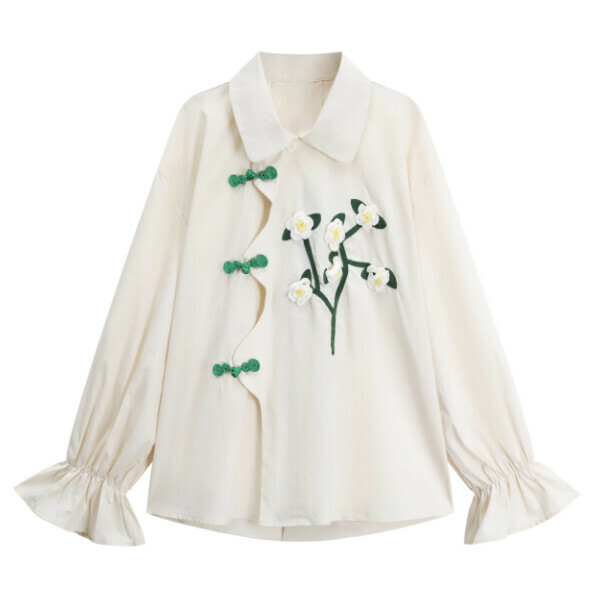 Hot selling three-dimensional flower lantern long-sleeved shirt (beige) (S-L size) (contact customer service after placing the order to confirm the delivery size)