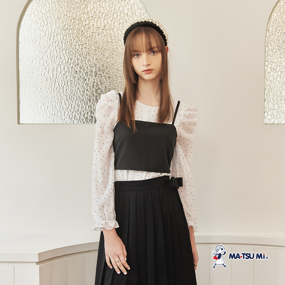 MA‧TSU Mi 優雅側綁帶層次百褶長褲裙(咖啡.黑)