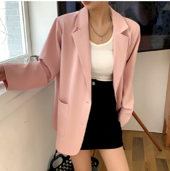 激抵寬松休閑中長款西服外套（粉色）（尺碼:均碼)