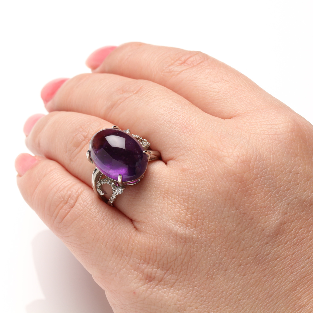 【雅紅珠寶】天然紫水晶戒指13*18mm-活圍設計-925銀飾-R0432