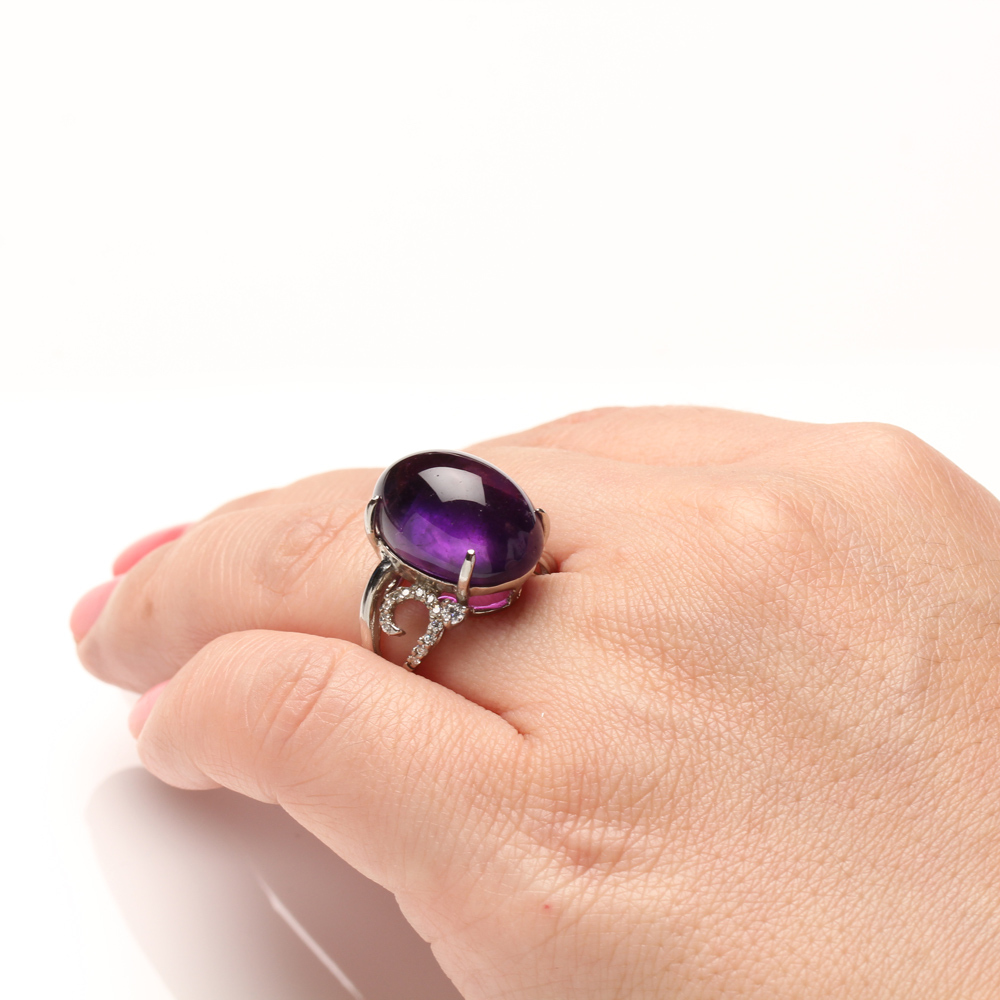 【雅紅珠寶】天然紫水晶戒指13*18mm-活圍設計-925銀飾-R0432