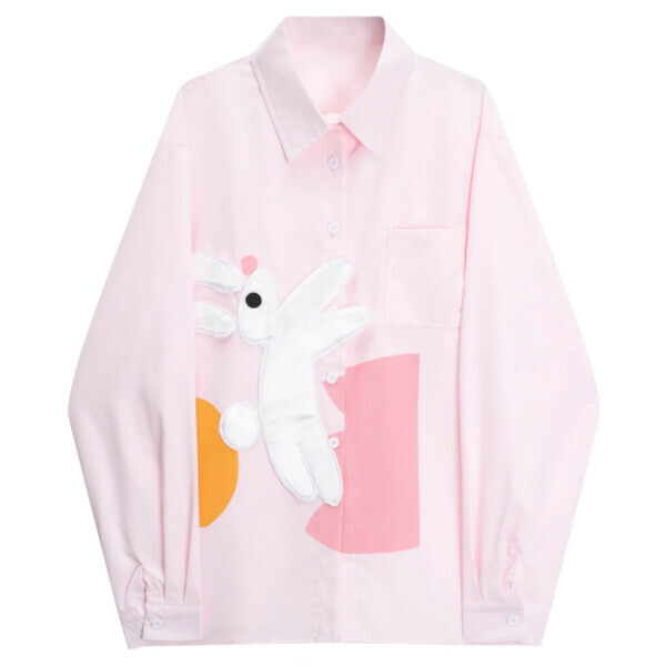 Hot selling pink rabbit long-sleeved shirt (picture color) (S-L size) (contact customer service after placing order to confirm delivery size)
