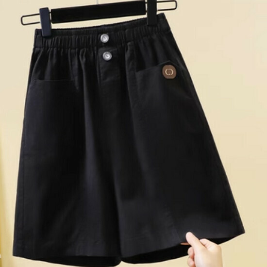 Hot selling stretch thin wide-leg shorts [black] [XL-5XL size] (please contact customer service to confirm the delivery size after placing the order)