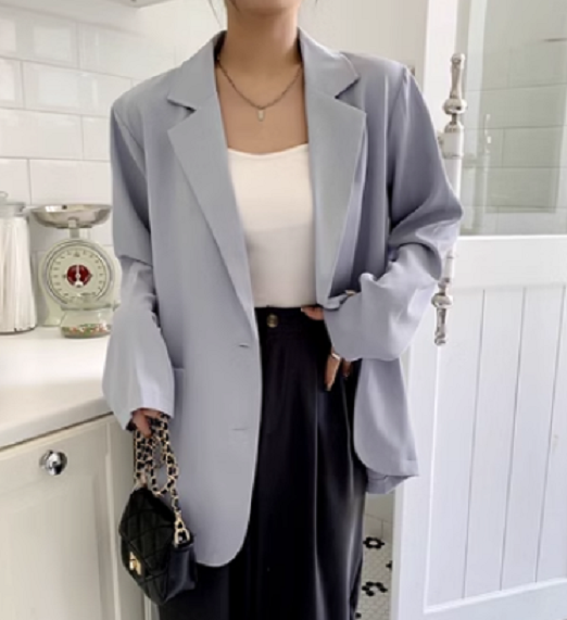 激抵寬松休閑中長款西服外套（藍色）（尺碼:均碼)