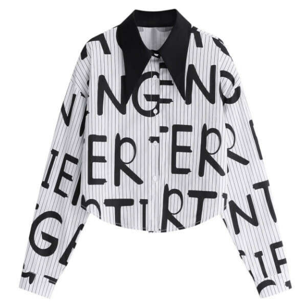 Hot selling black and white striped large letter print shirt (picture color) (one size fits all)