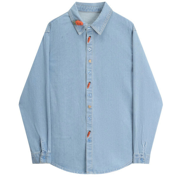 Hot selling denim long-sleeved shirt (light blue) (S-XL size) (contact customer service after placing the order to confirm the delivery size)
