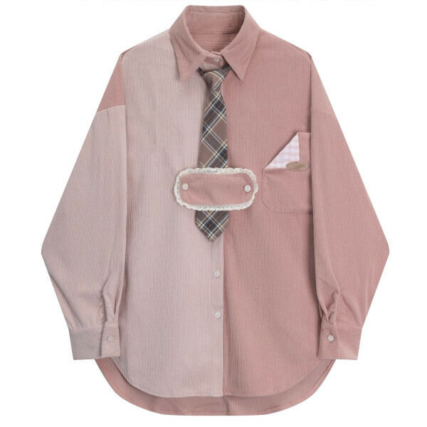 Hot selling patchwork contrasting color corduroy shirt (picture color) (S-L size) (contact customer service after placing order to confirm delivery size)