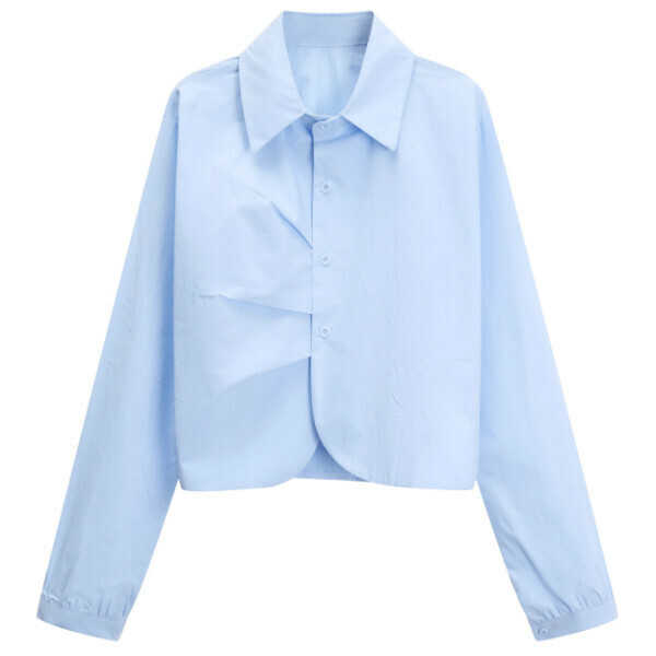 Hot selling short pleated long-sleeved shirt (blue) (size S-L) (contact customer service after placing the order to confirm the delivery size)
