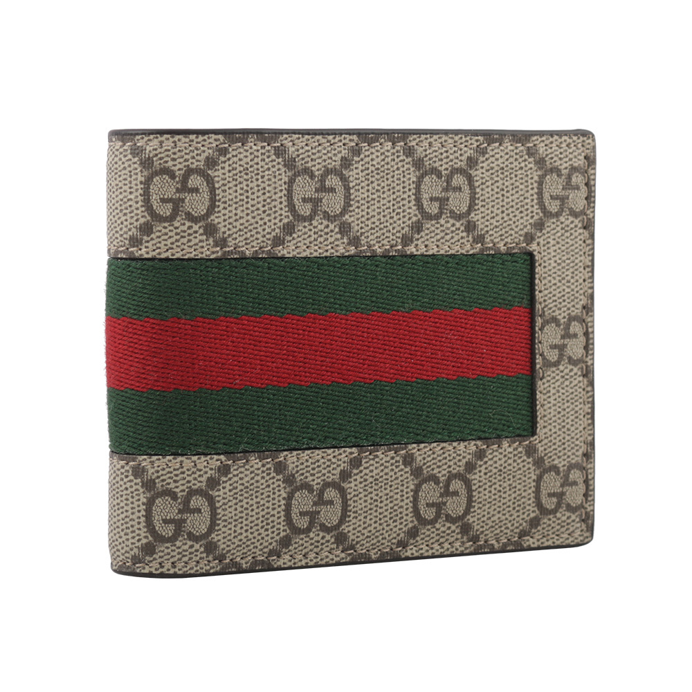 【GUCCI】Ophidia GG 塗層帆布綠紅對開8卡短夾