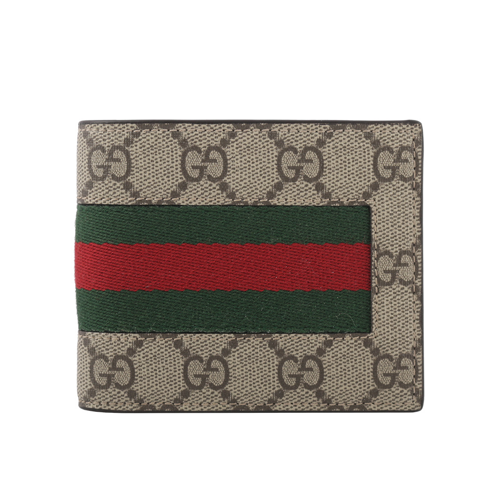 【GUCCI】Ophidia GG 塗層帆布綠紅對開8卡短夾