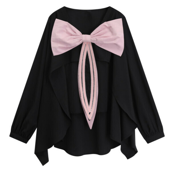Hot selling chiffon shirt with bow (black) (size S-L) (contact customer service after placing order to confirm delivery size)