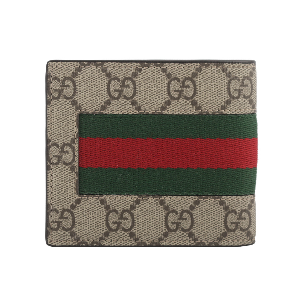 【GUCCI】Ophidia GG 塗層帆布綠紅對開8卡短夾(米色/烏木色) 779849 KHN4N 9791