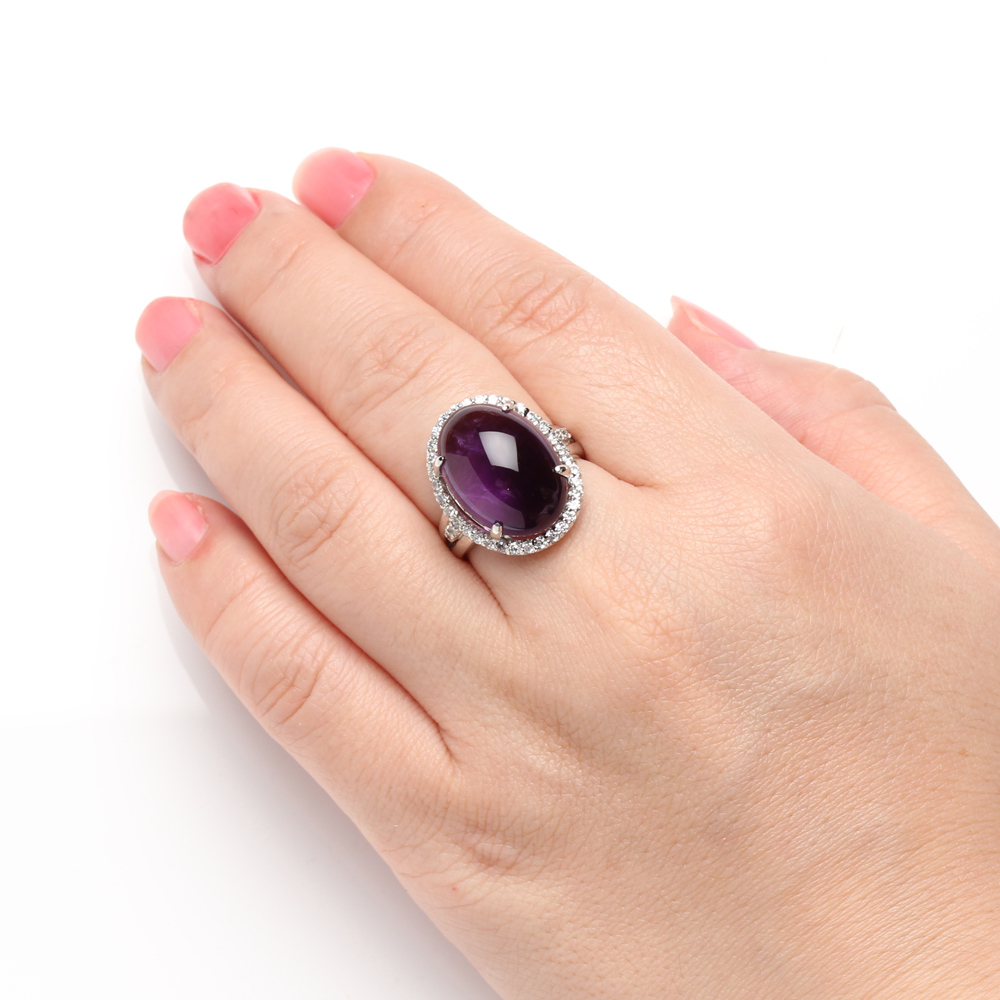 【雅紅珠寶】天然紫水晶戒指13*18mm-活圍設計-925銀飾-R0434