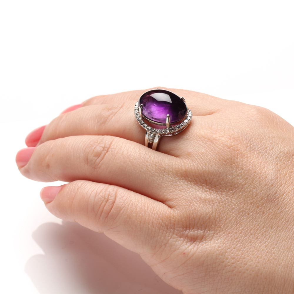 【雅紅珠寶】天然紫水晶戒指13*18mm-活圍設計-925銀飾-R0434