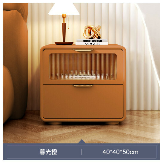 爆款全實木床頭櫃置物儲物櫃【暮光橙40cm長虹玻璃全實木款】