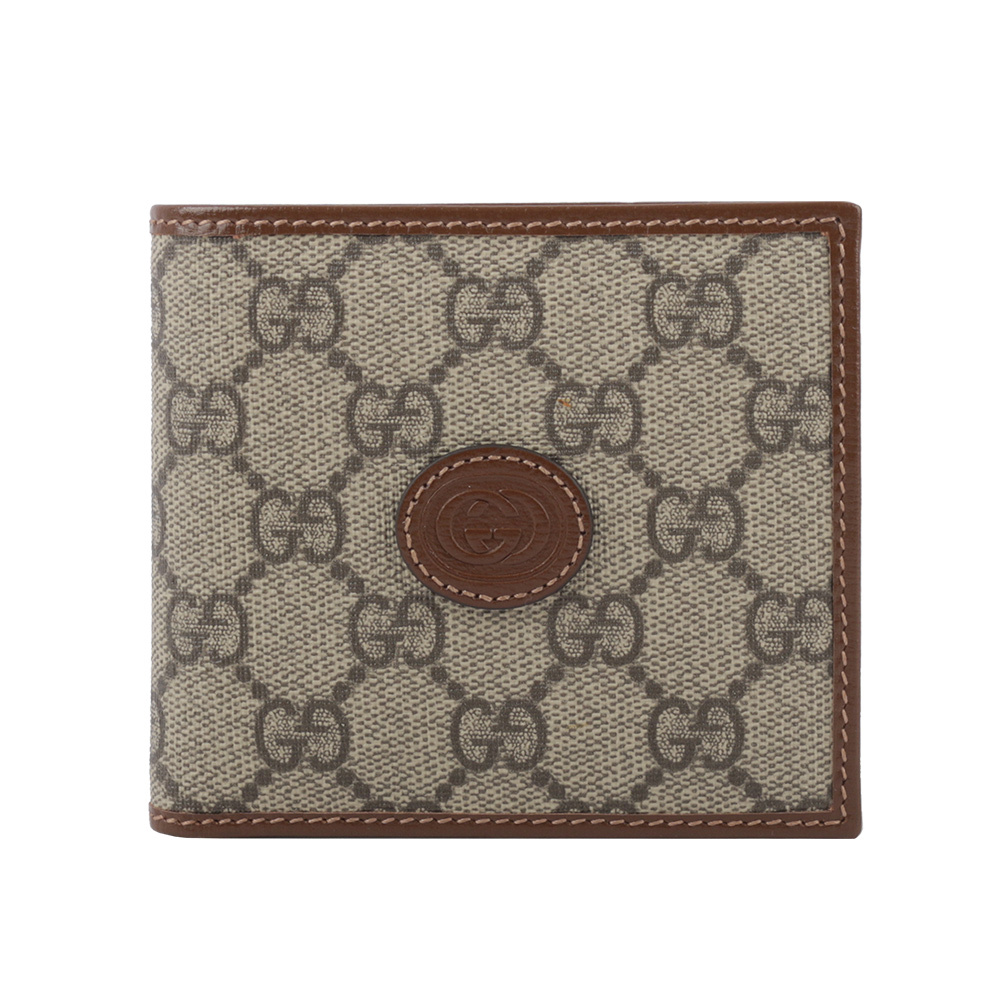 【GUCCI】Interlocking G Logo 對開零錢袋短夾(棕色) 673000 92TCG 8563