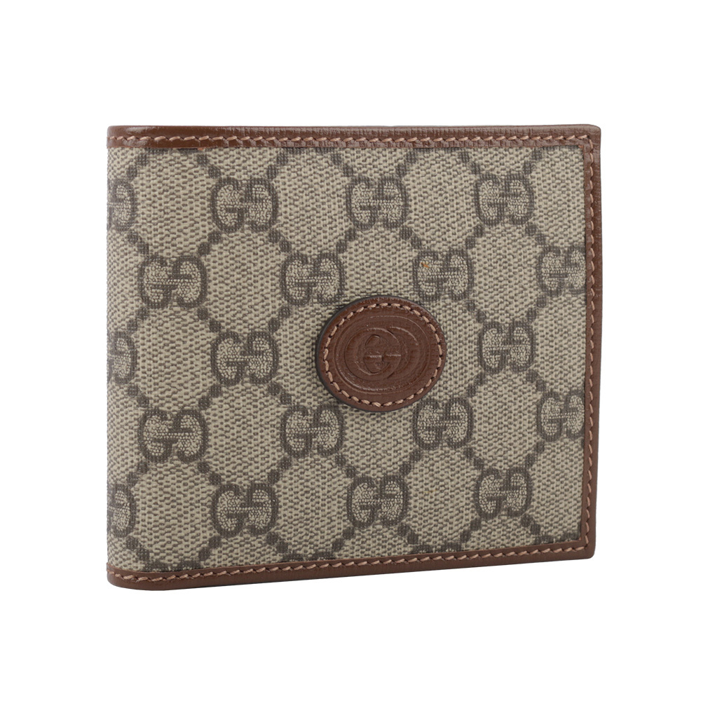【GUCCI】Interlocking G Logo 對開零錢袋短夾(棕色) 673000 92TCG 8563