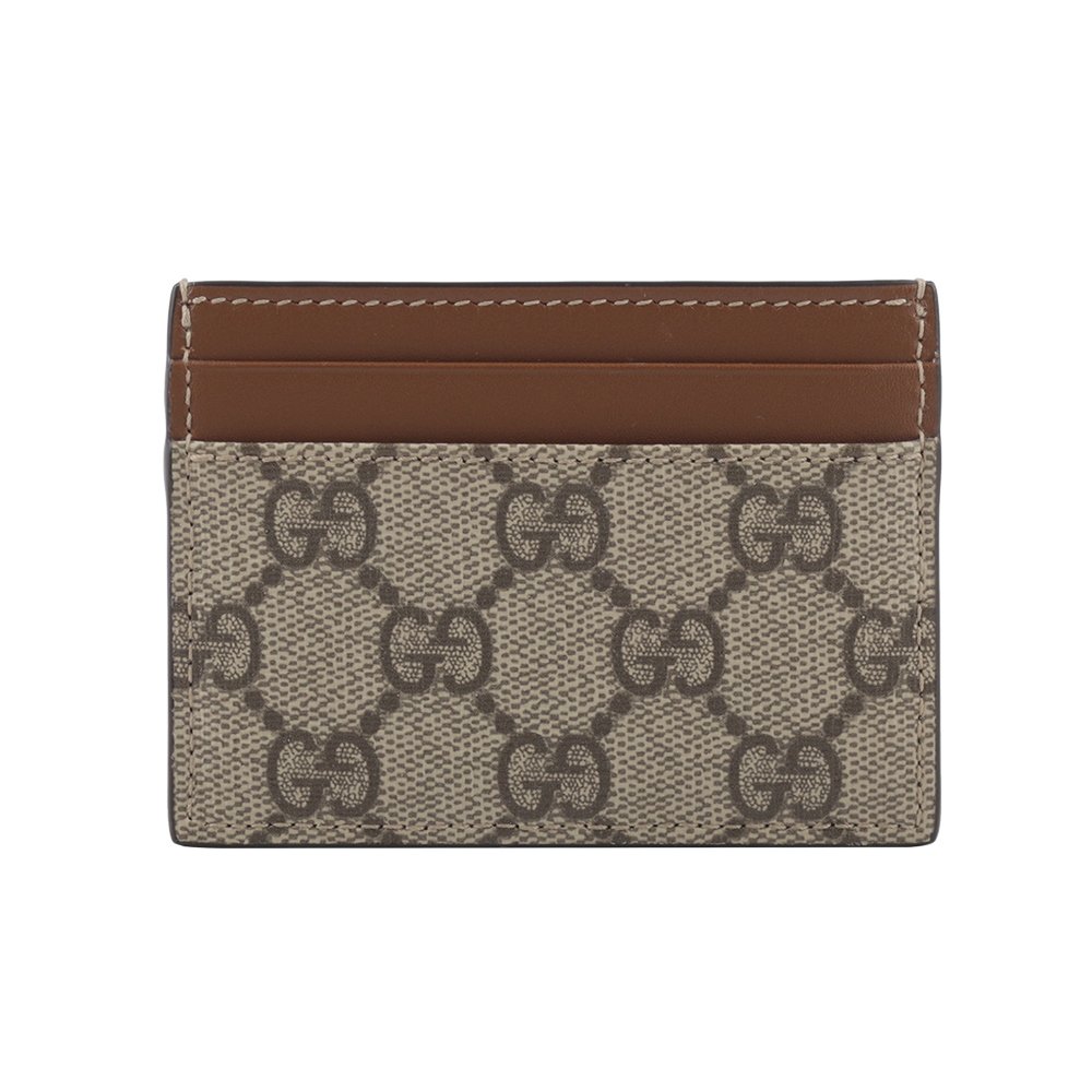 【GUCCI】GG Supreme塗層帆布及皮革4卡名片夾/卡片夾(棕色) 779775 KHNKG 8534