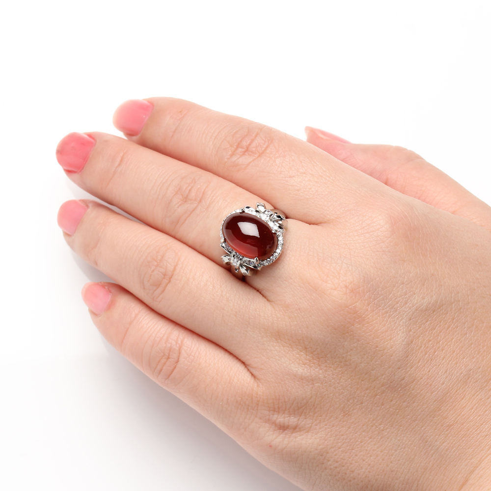 【雅紅珠寶】天然石榴石戒指-10*14mm-活圍設計-R0444