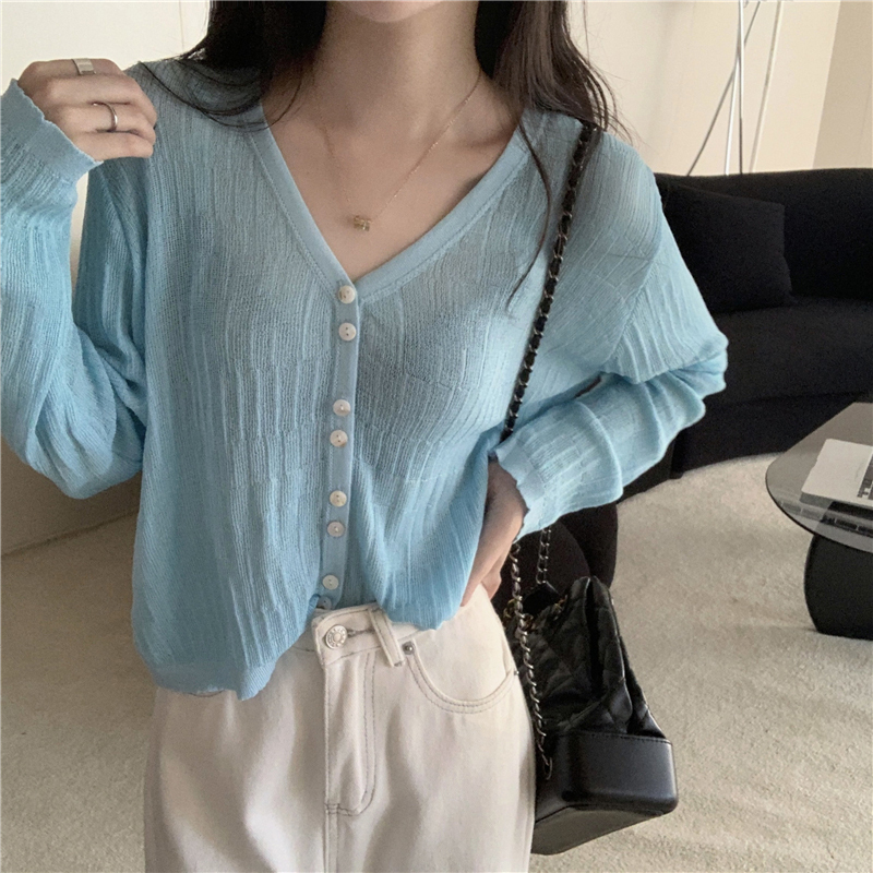 Hot selling knitted cardigan (blue size S-L) (please contact customer service to confirm the delivery size after placing the order)