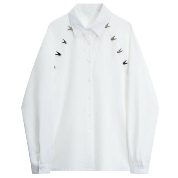 Hot selling metal design long-sleeved shirt (white) (M-XL size) (contact customer service after placing the order to confirm the delivery size)