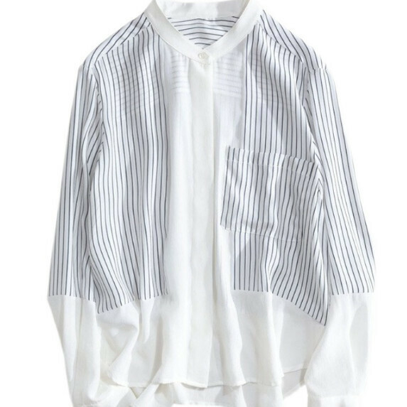 Striped Long Sleeve Shirt Women's Spring Dress (White [S_2XL Size] (Contact customer service to confirm the shipping size after placing an order) chens